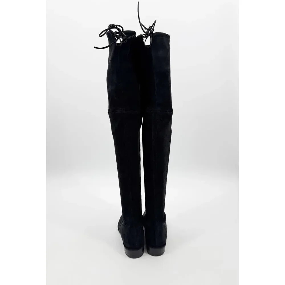 Stuart Weitzman Lowland Black Suede Over The Knee OTK Flat Tie High Boot 7 US